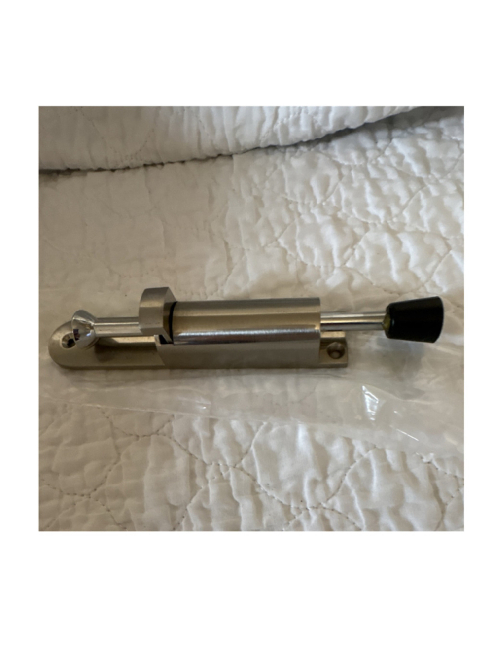 Satin Silver Metal Door Bolt with Black End, Concealed, Double/Security Door